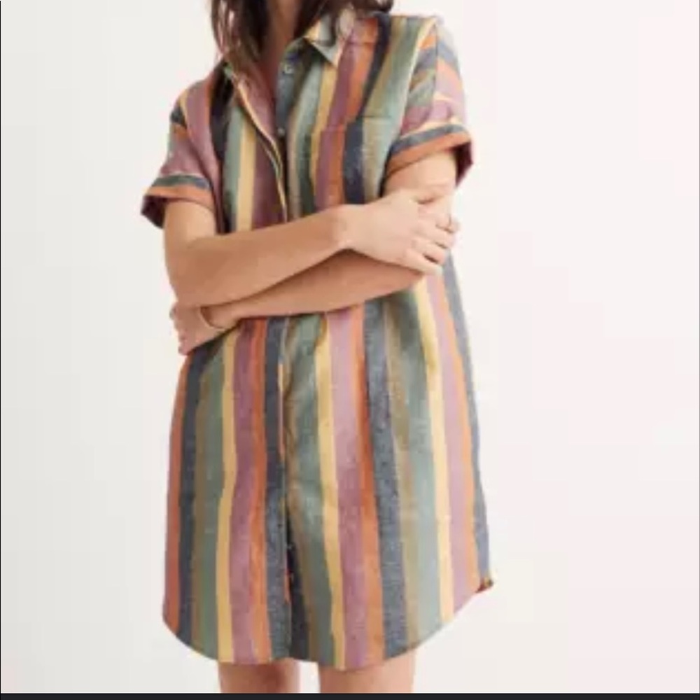 Madewell Courier Shirtdress in Rainbow Stripe
